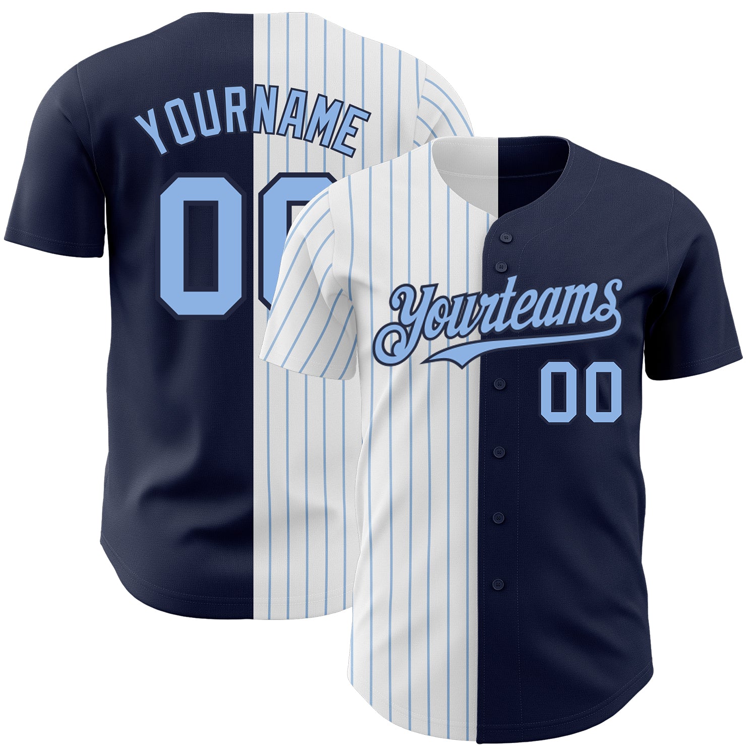 Custom Name and Number Baseball Jersey - Personalized Navy White-Light Blue Pinstripe Authentic Split Design Personalized
