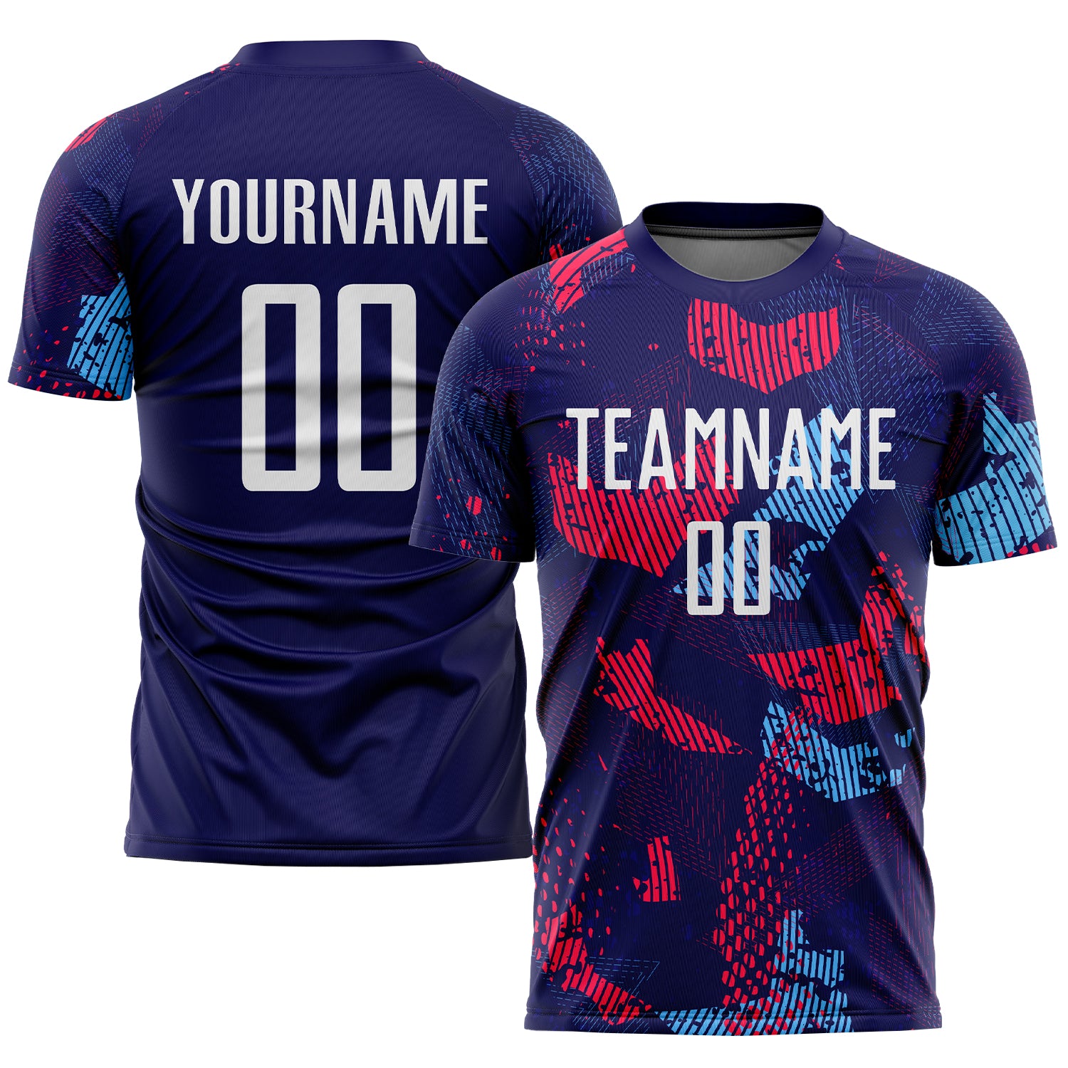 Custom Name and Number Soccer Uniform Jersey in Personalized Navy and Light Blue Sublimation Design Personalized Navy White-Light