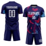 Custom Name and Number Soccer Uniform Jersey in Personalized Navy and Light Blue Sublimation Design Personalized Navy White-Light