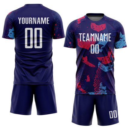 Custom Name and Number Soccer Uniform Jersey in Personalized Navy and Light Blue Sublimation Design Personalized Navy White-Light