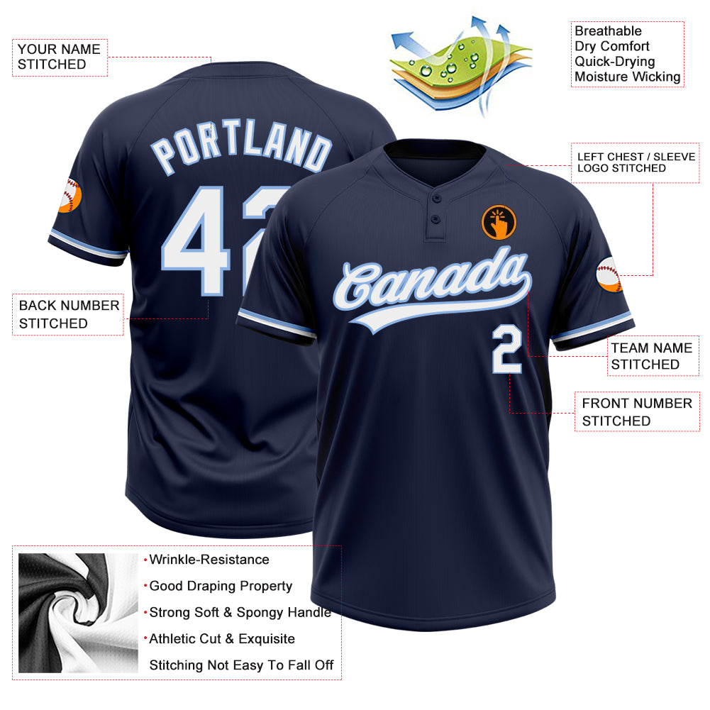 Personalized Navy White-Light Blue Two-Button Unisex Softball Jersey Team Custom Name and Number Custom Navy White Light Blue Softball Jersey for Team - Personalized Unisex Two-Button with Name and Number Personalized - Image 3