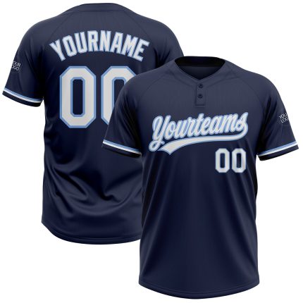 Custom Navy White Light Blue Softball Jersey for Team - Personalized Unisex Two-Button with Name and Number Personalized