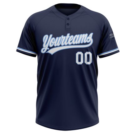 Custom Navy White Light Blue Softball Jersey for Team - Personalized Unisex Two-Button with Name and Number Personalized
