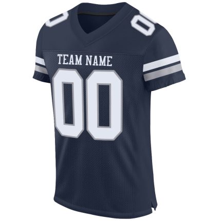 Personalized Navy Blue White Light Gray Football Jersey - Authentic Mesh Style Personalized Navy White-Light Gray Mesh Authentic