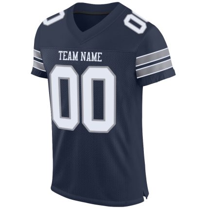 Personalized Custom Name and Number Navy White-Light Gray Authentic Football Jersey Personalized Navy White-Light Gray Mesh