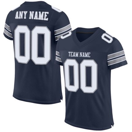 Personalized Custom Name and Number Navy White-Light Gray Authentic Football Jersey Personalized Navy White-Light Gray Mesh
