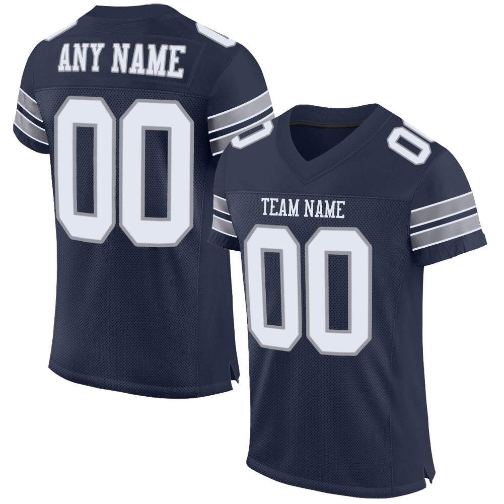 Personalized Custom Name and Number Navy White-Light Gray Authentic Football Jersey Personalized Navy White-Light Gray Mesh
