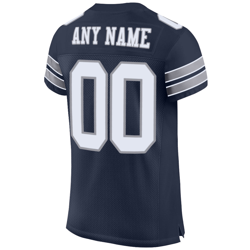 Personalized Navy White-Light Gray Mesh Authentic Football Jersey Team Custom Name and Number Personalized Custom Name and Number Navy White-Light Gray Authentic Football Jersey Personalized Navy White-Light Gray Mesh - Image 3