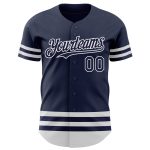 Custom Team Name Number Personalized Navy White Authentic Baseball Jersey Personalized Navy White Line Authentic Baseball