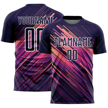 Custom Soccer Uniform Jersey with Personalized Name and Number - Navy White Lines Design for Teams Personalized Navy White