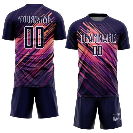Custom Soccer Uniform Jersey with Personalized Name and Number - Navy White Lines Design for Teams Personalized Navy White
