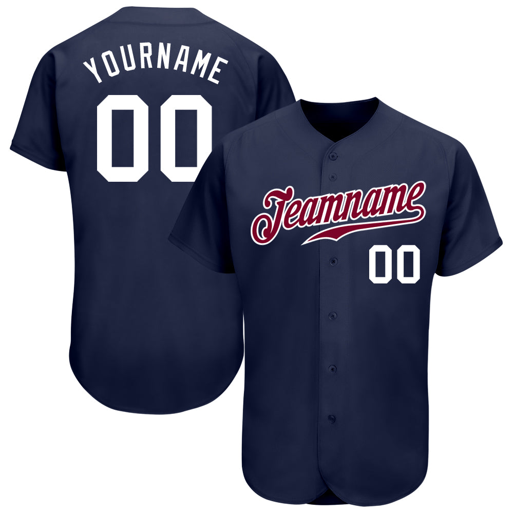 Custom Name and Number Personalized Baseball Jersey - Authentic Navy White Maroon Team Jersey Personalized Navy White-Maroon