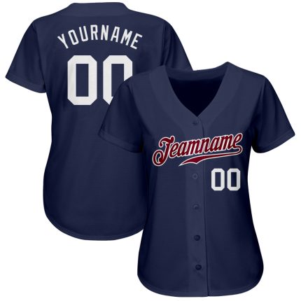 Custom Name and Number Personalized Baseball Jersey - Authentic Navy White Maroon Team Jersey Personalized Navy White-Maroon