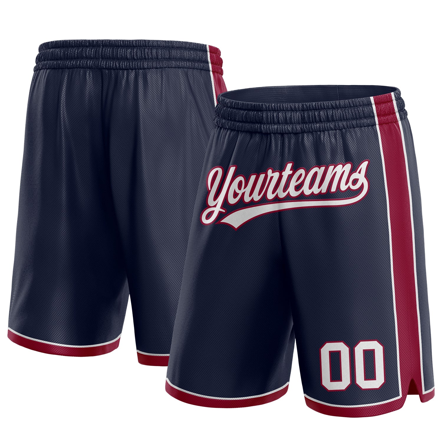 Custom Team Basketball Shorts with Personalized Name and Number - Navy White Maroon Authentic Personalized Navy White-Maroon