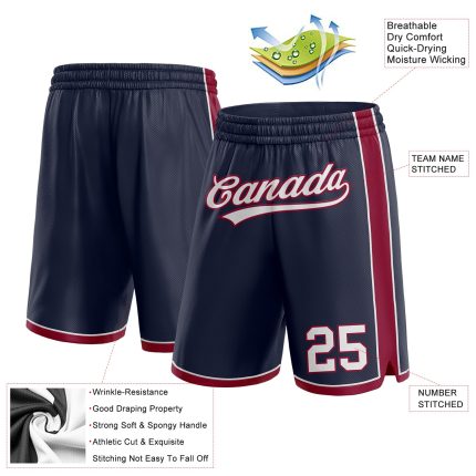 Custom Team Basketball Shorts with Personalized Name and Number - Navy White Maroon Authentic Personalized Navy White-Maroon