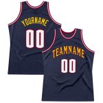 Custom Team Name and Number Authentic Throwback Basketball Jersey - Personalized Navy White Maroon Design Personalized Navy