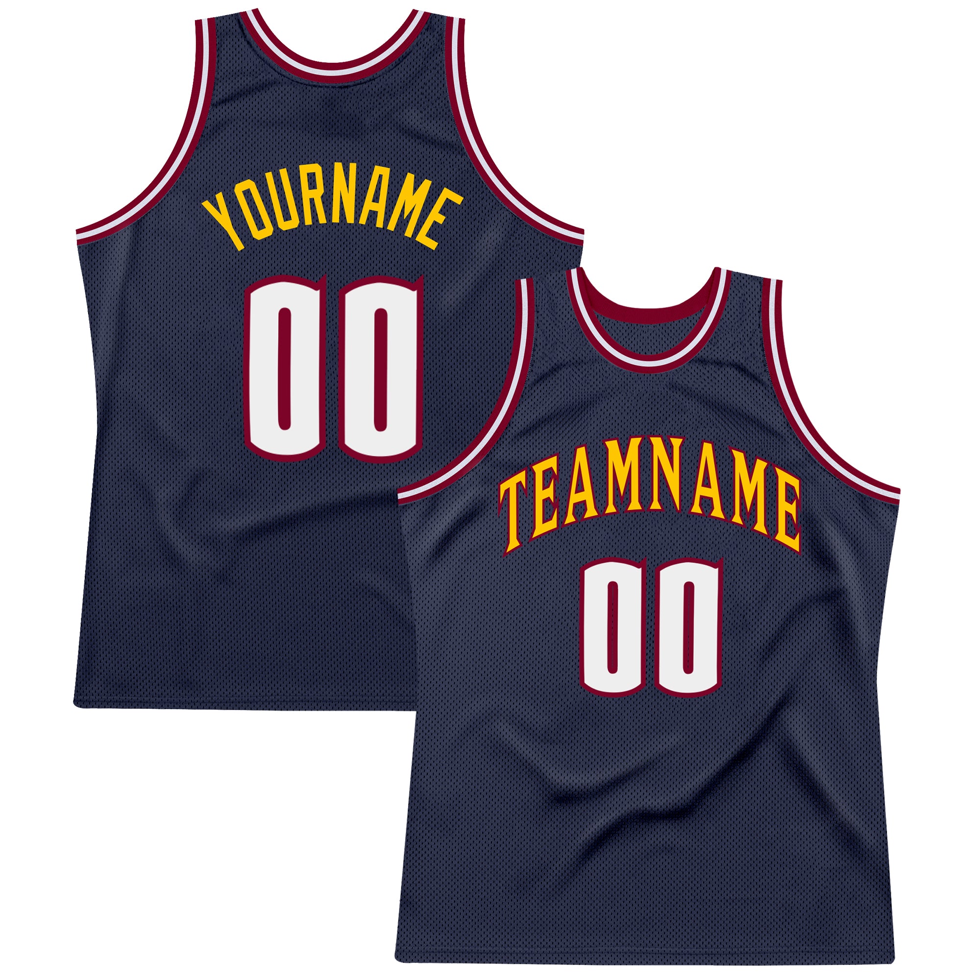 Custom Team Name and Number Authentic Throwback Basketball Jersey - Personalized Navy White Maroon Design Personalized Navy