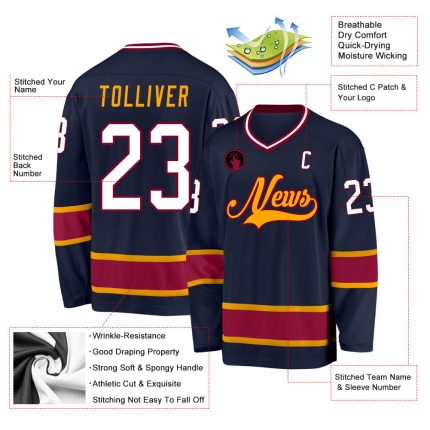 Custom Hockey Jersey with Personalized Name and Number - Navy White Maroon Team Jersey Personalized Navy White-Maroon Hockey