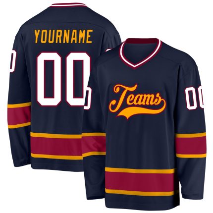 Custom Hockey Jersey with Personalized Name and Number - Navy White Maroon Team Jersey Personalized Navy White-Maroon Hockey