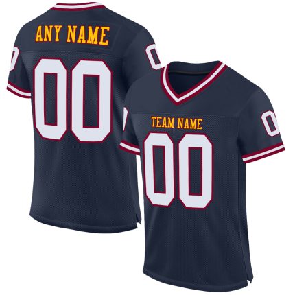 Custom Name Number Authentic Football Jersey - Personalized Navy White Maroon Throwback Mesh Team Jersey Personalized Navy