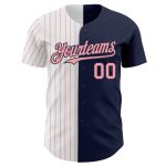 Custom Name and Number Baseball Jersey - Personalized Navy White Pink Pinstripe Authentic Fashion Team Personalized Navy