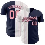 Custom Name and Number Baseball Jersey - Personalized Navy White Pink Pinstripe Authentic Fashion Team Personalized Navy