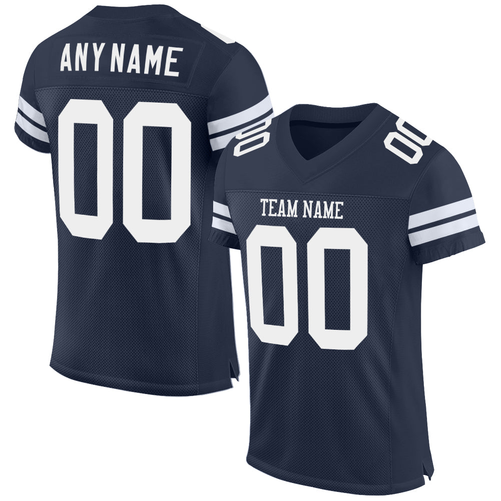 Custom Team Name Number Navy White Mesh Authentic Football Jersey Personalized Navy White Mesh Authentic Football Jersey