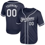 Personalized Authentic Throwback Baseball Jersey in Navy and White Mesh Personalized Navy White Mesh Authentic Throwback