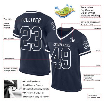 Custom Name and Number Authentic Football Jersey - Personalized Navy White Mesh Throwback Team Jersey Personalized Navy White