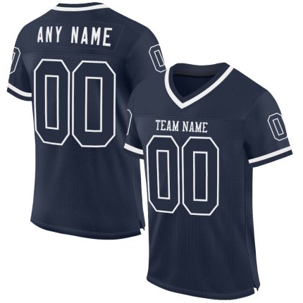 Custom Name and Number Authentic Football Jersey - Personalized Navy White Mesh Throwback Team Jersey Personalized Navy White