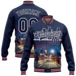 Custom Name Number Navy White Minneapolis Minnesota City Edition 3D Bomber Full-Snap Varsity Letterman Jacket Personalized