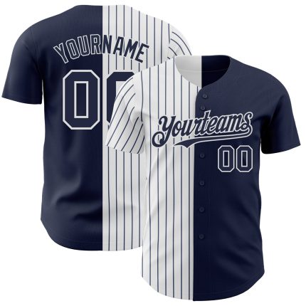 Custom Name Number Authentic Split Baseball Jersey Navy White-Navy Pinstripe Fashion Team Personalized Navy White-Navy Pinstripe