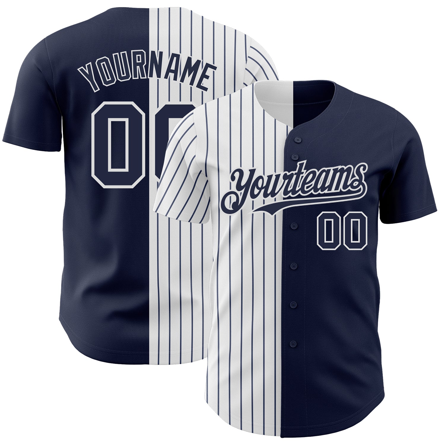 Custom Name Number Authentic Split Baseball Jersey Navy White-Navy Pinstripe Fashion Team Personalized Navy White-Navy Pinstripe