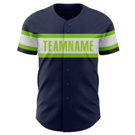 Custom Name and Number Authentic Baseball Jersey - Personalized Navy White Neon Green Personalized Navy White-Neon Green