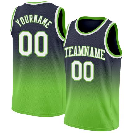 Custom Name Number Basketball Jersey - Personalized Navy White Neon Green Authentic Fade Design Personalized Navy White-Neon