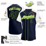 Custom Name & Number Authentic Baseball Jersey - Personalized Navy White Neon Green Raglan Sleeves Personalized Navy White-Neon