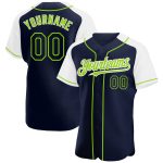 Custom Name & Number Authentic Baseball Jersey - Personalized Navy White Neon Green Raglan Sleeves Personalized Navy White-Neon
