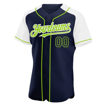 Custom Name & Number Authentic Baseball Jersey - Personalized Navy White Neon Green Raglan Sleeves Personalized Navy White-Neon