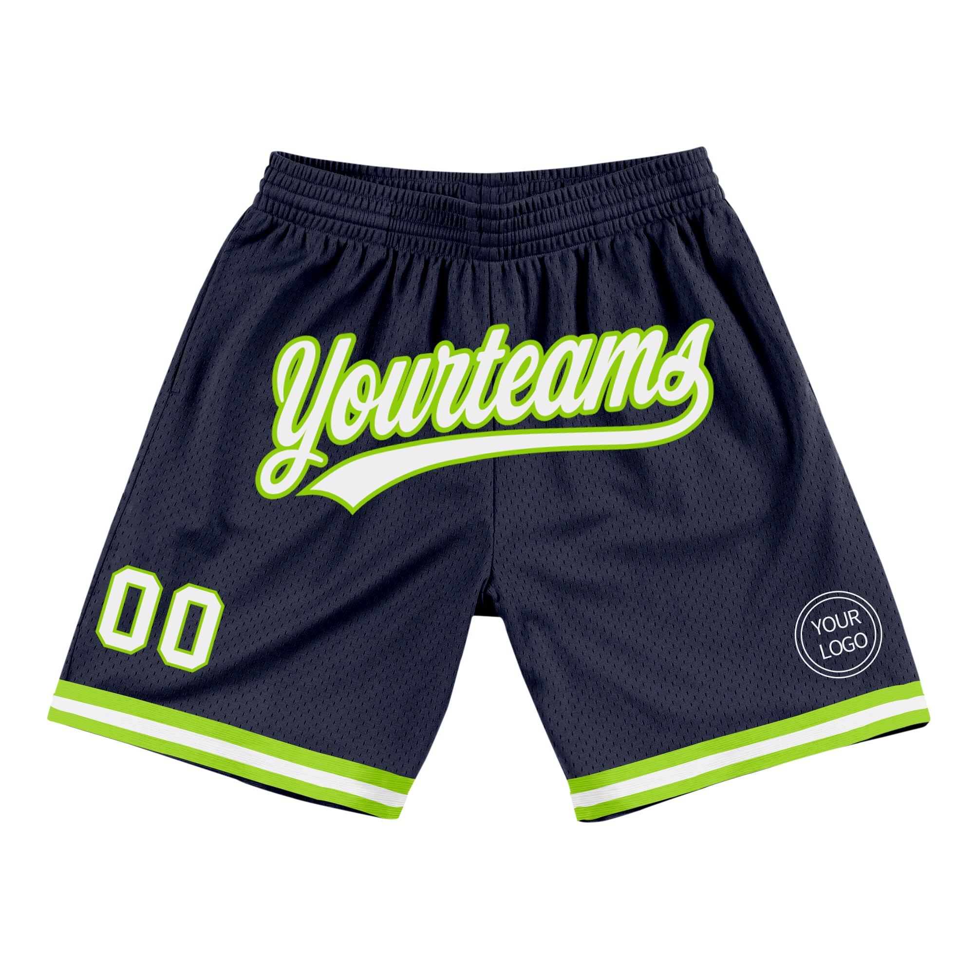 Custom Name Number Authentic Throwback Basketball Shorts Navy White Neon Green Personalized Team Gear Personalized Navy White-Neon