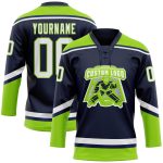 Custom Name and Number Hockey Jersey in Navy White and Neon Green - Personalized Lace Neck Team Apparel Personalized Navy