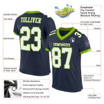 Custom Personalized Football Jersey - Navy White Neon Green Mesh, Team Name & Number Personalized Navy White-Neon Green Mesh