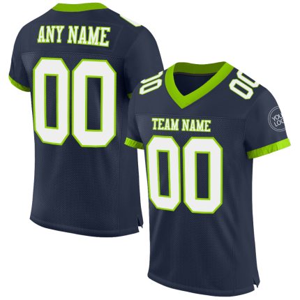 Custom Personalized Football Jersey - Navy White Neon Green Mesh, Team Name & Number Personalized Navy White-Neon Green Mesh