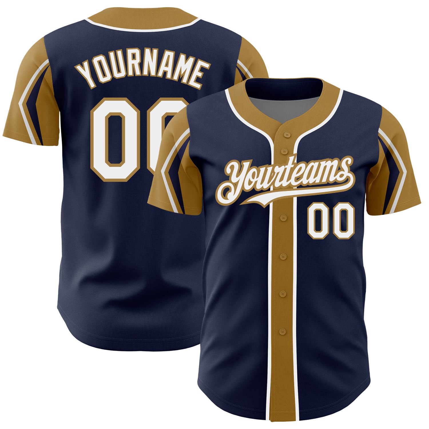 Custom Baseball Jersey with Personalized Name & Number | Navy, White, Old Gold | Authentic Team Apparel Personalized Navy