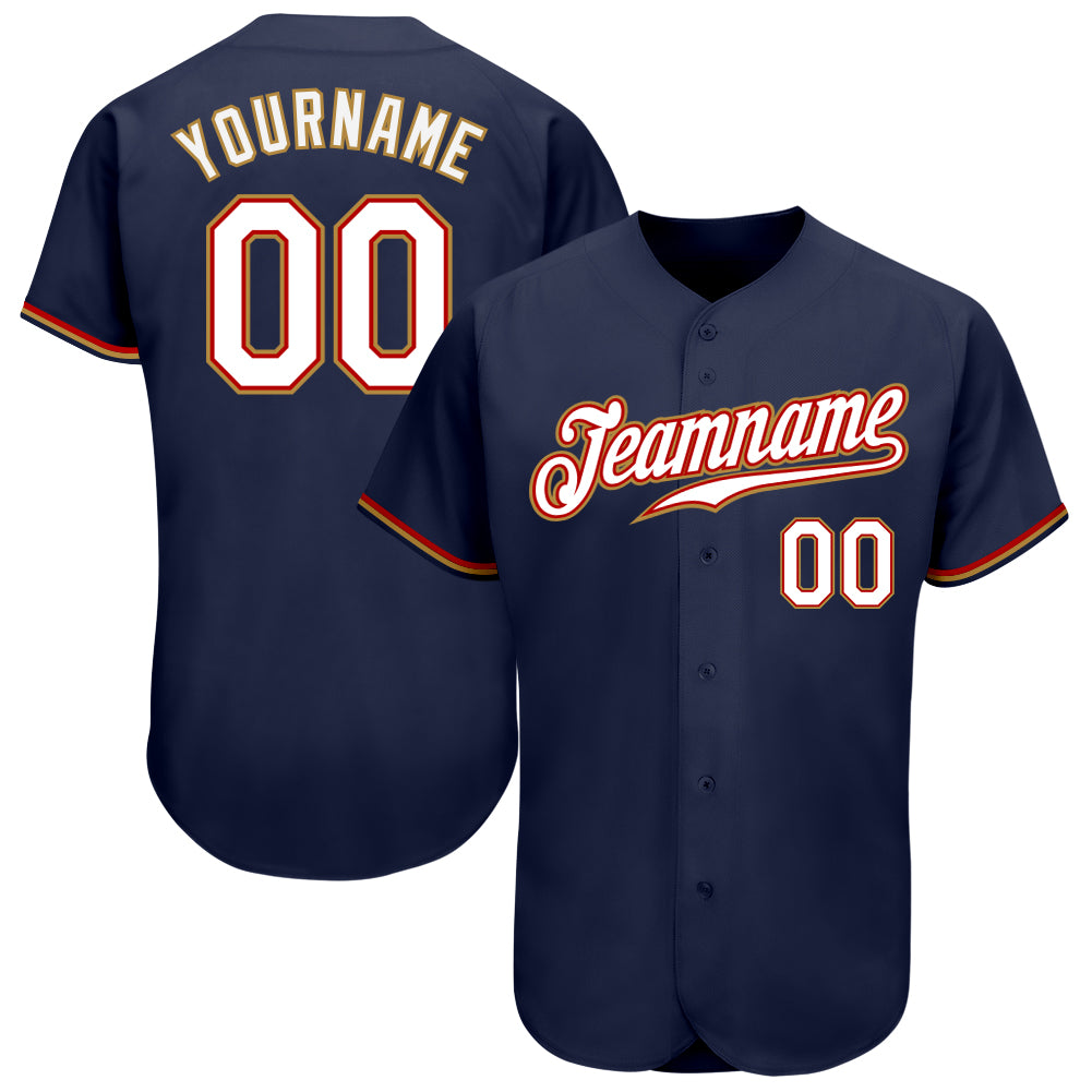Personalized Navy and White Gold Authentic Baseball Jersey for Men and Women Personalized Navy White-Old Gold Authentic Baseball