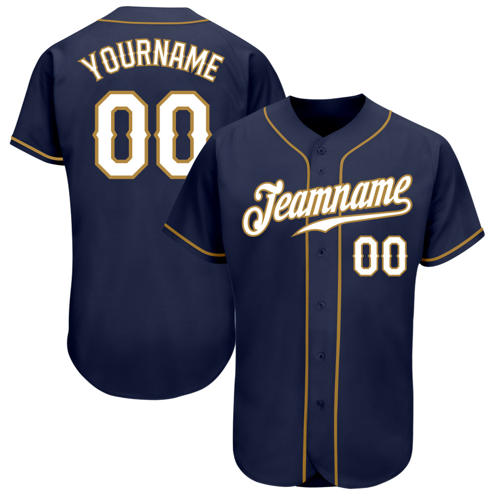 Custom Name Number Authentic Baseball Jersey - Personalized Navy White Old Gold Team Personalized Navy White-Old Gold Authentic