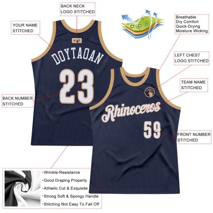 Personalized Authentic Basketball Jersey - Navy White Old Gold Retro Design Personalized Navy White-Old Gold Authentic Throwback
