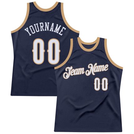 Personalized Authentic Basketball Jersey - Navy White Old Gold Retro Design Personalized Navy White-Old Gold Authentic Throwback