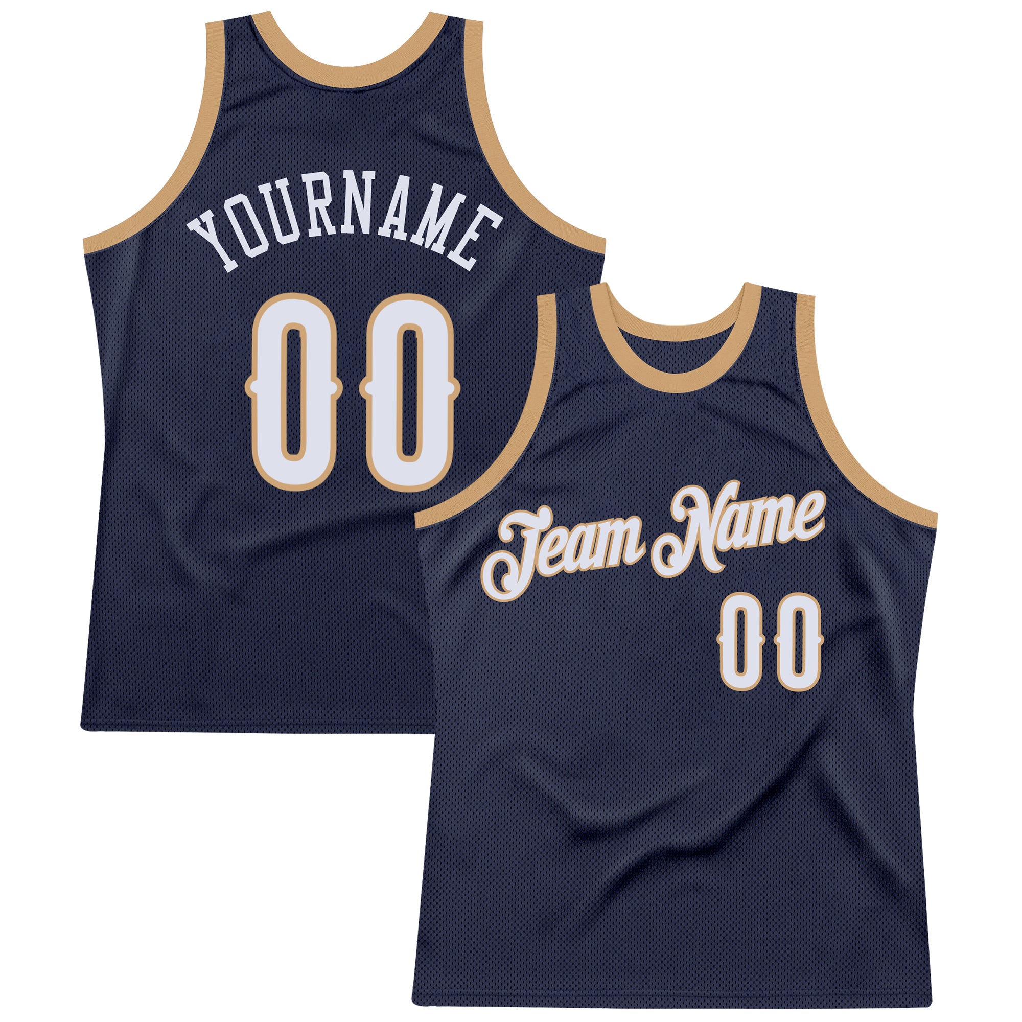 Personalized Authentic Basketball Jersey - Navy White Old Gold Retro Design Personalized Navy White-Old Gold Authentic Throwback