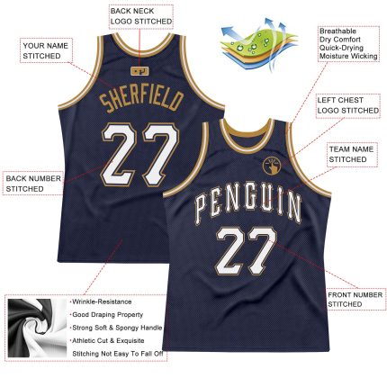 Custom Name and Number Personalized Authentic Basketball Jersey - Navy White Old Gold Throwback Style Personalized Navy White-Old