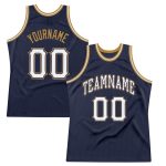 Custom Name and Number Personalized Authentic Basketball Jersey - Navy White Old Gold Throwback Style Personalized Navy White-Old